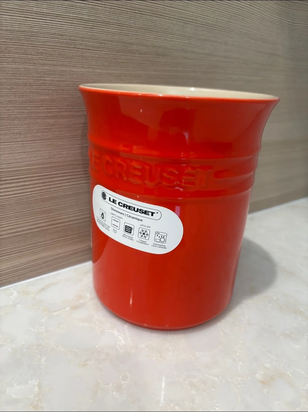 NWT Le Creuset carmin red orange Utensil crock (only)